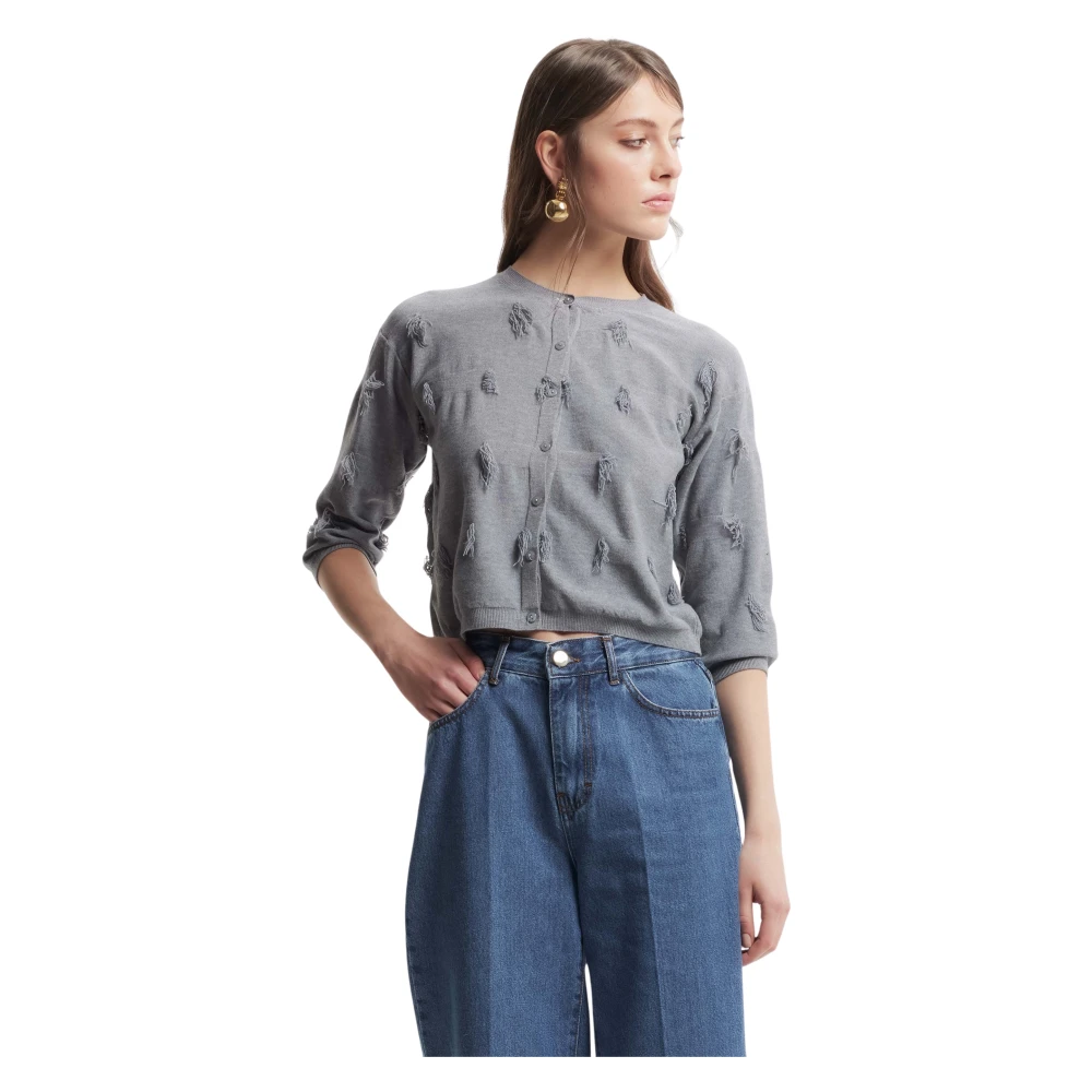 Kocca Fringed Cardigan met Toon-op-Toon Knopen Gray Dames