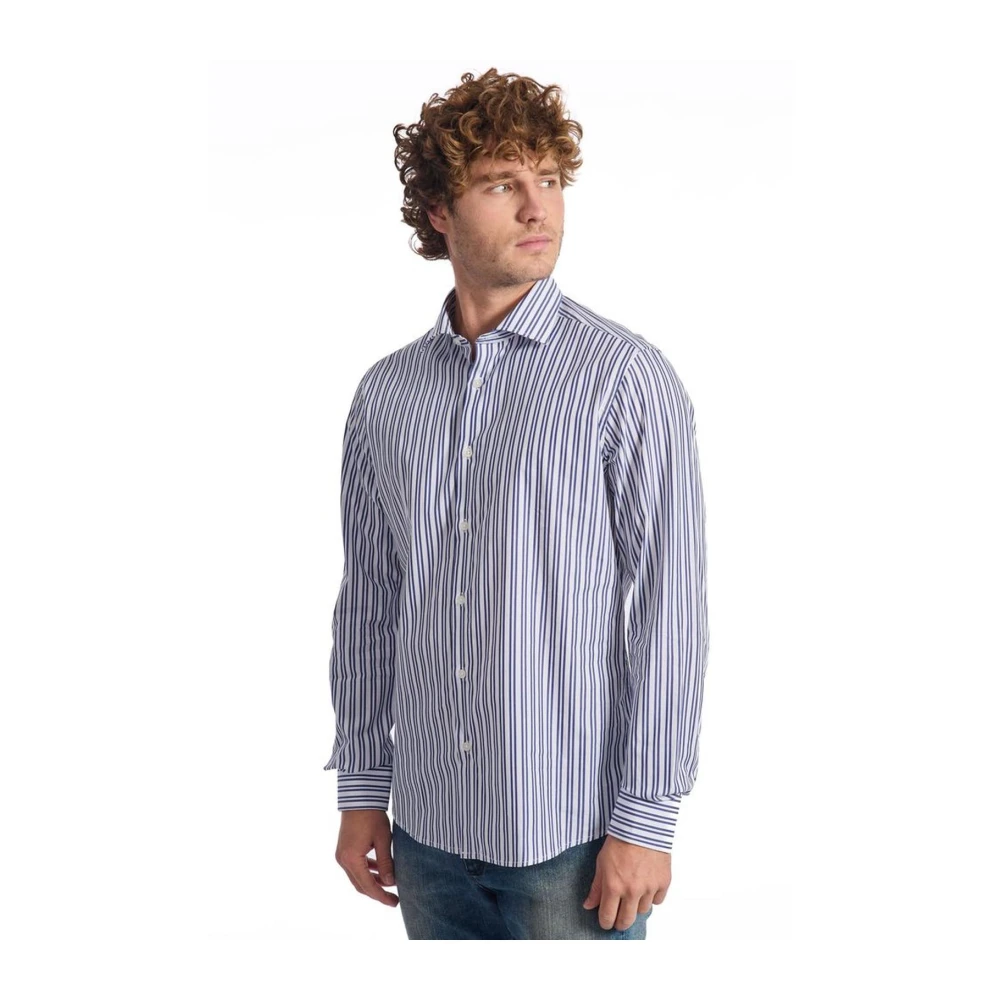 Baldinini Slim Fit Gestreept Katoenen Overhemd Blue Heren