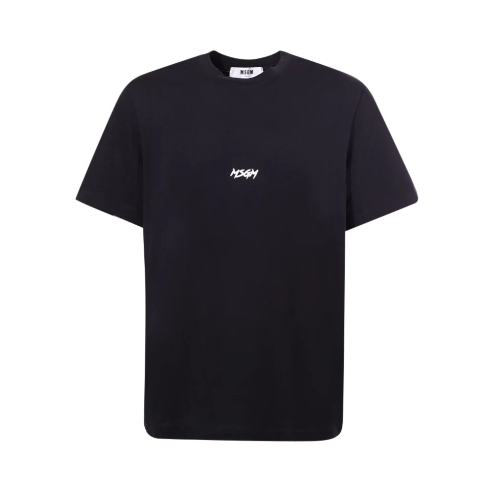 Msgm Zwart Crew-neck T-shirt met Logo Black Heren