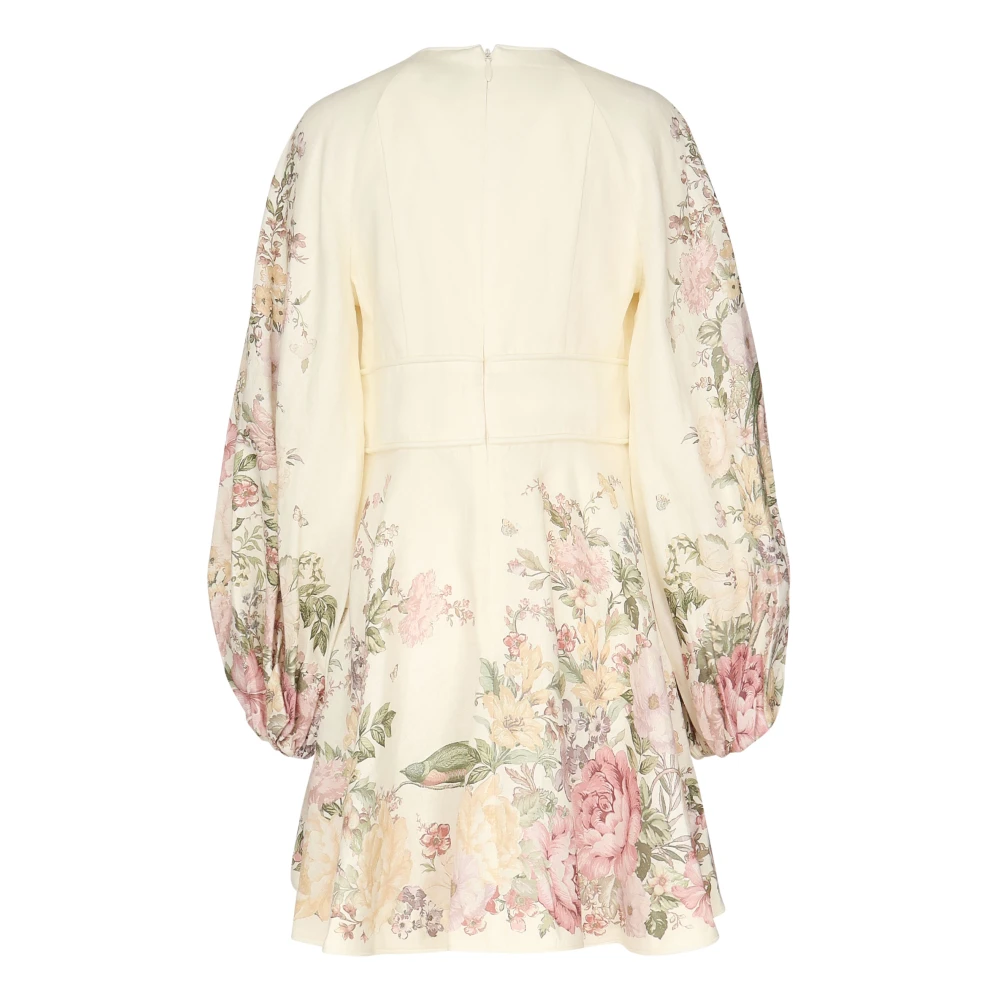 Zimmermann Flanellen linnen jurk met oversized mouwen Multicolor Dames