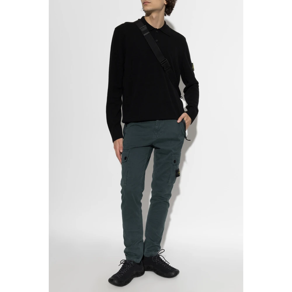 Stone Island Long Sleeve Polo Knit - Man Polo Shirts Black L - Immagine 4