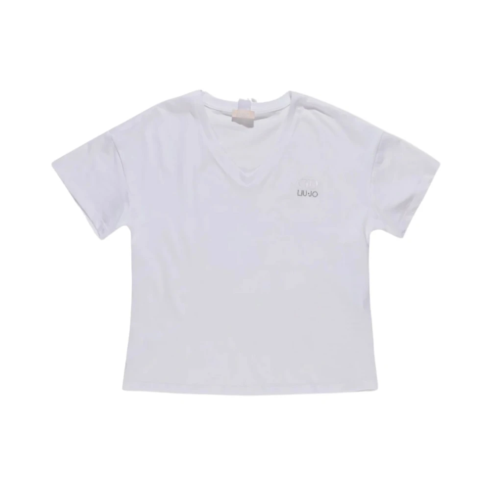 Liu Jo Witte V-hals T-shirt met studs Blue Dames
