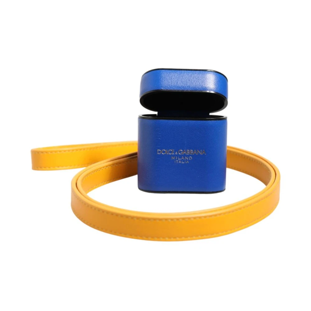 Dolce & Gabbana Mannelijk Blauw Accessoires Heren, One Size, Leer, Kalfsleer Logo Strap Air Pods Case