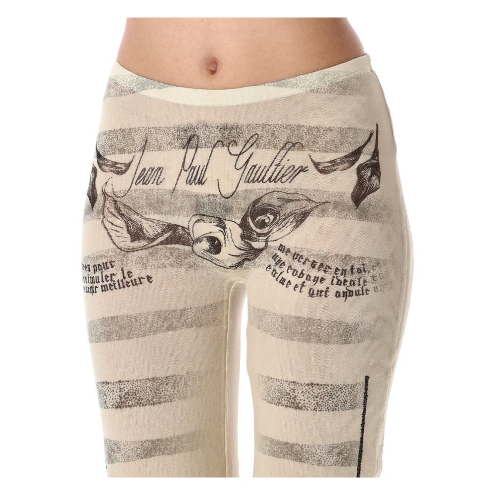 Jean Paul Gaultier Mesh Tattoo Mariner Broek in Ecru Zwart Rood Beige Dames