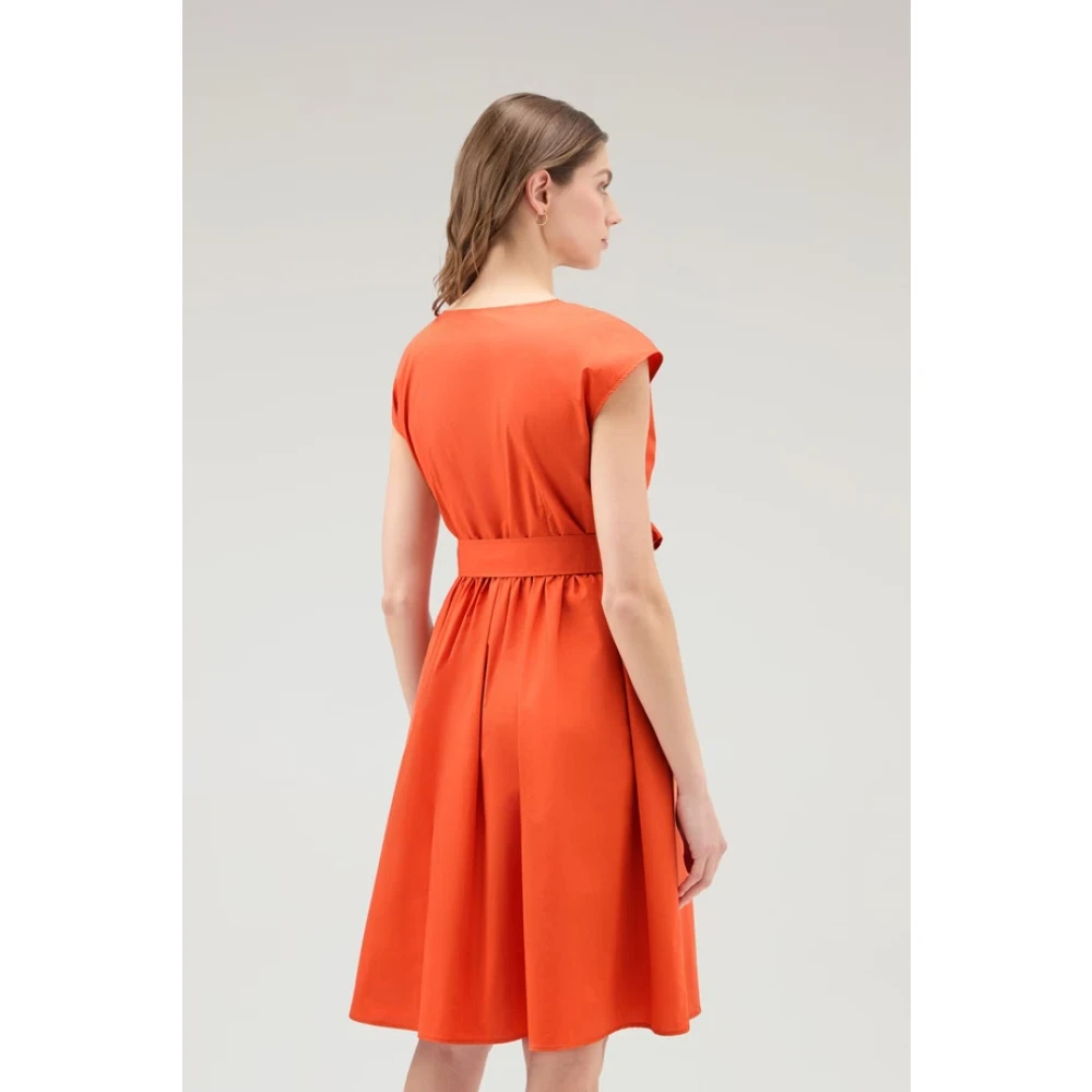 Woolrich Katoenen Popeline Jurk met Wijdvallende Rok Orange Dames