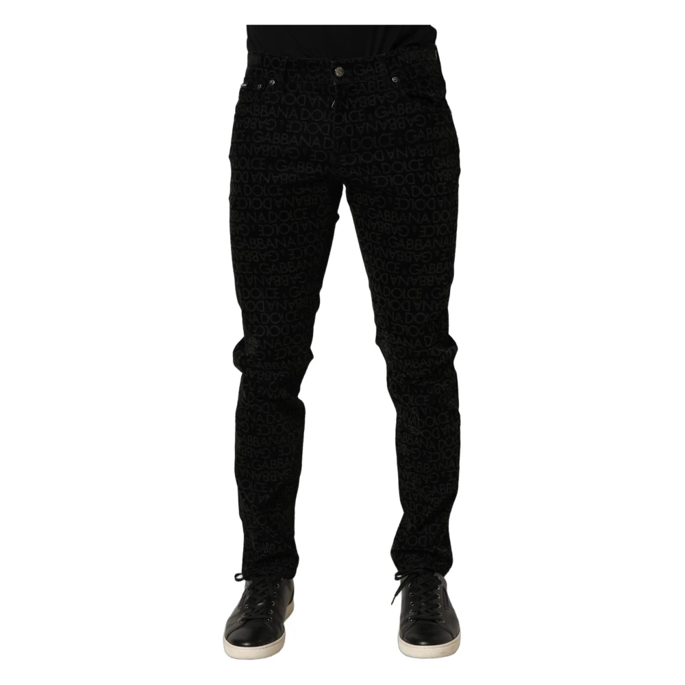 Dolce & Gabbana Black Logo Monogram Cotton Slim Denim Jeans - Male - Slim Fit Jeans - M - Jeans