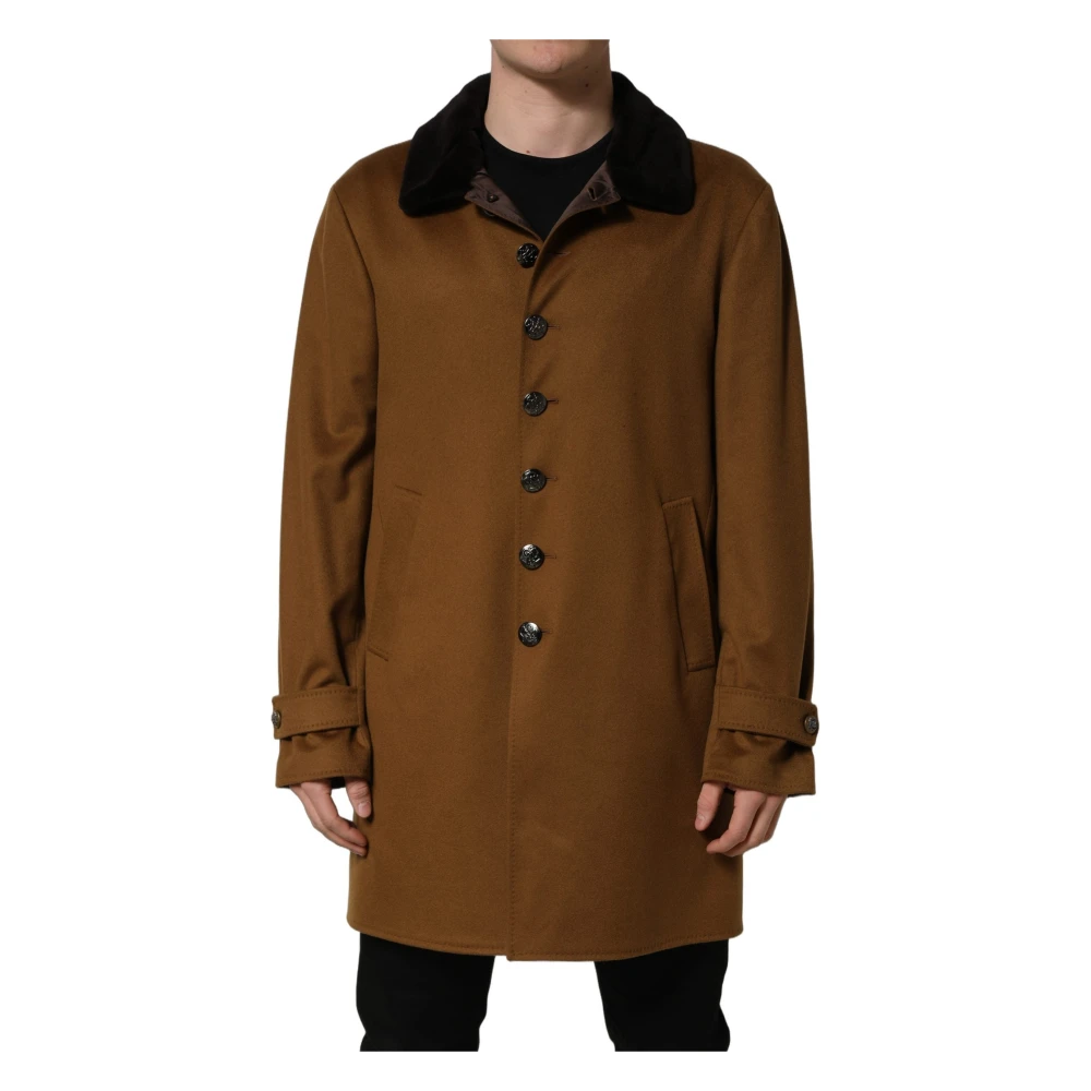 Dolce & Gabbana Men's Brown Cashmere Knitwear, M, Cashmere Mink Fur Overcoat Jacket