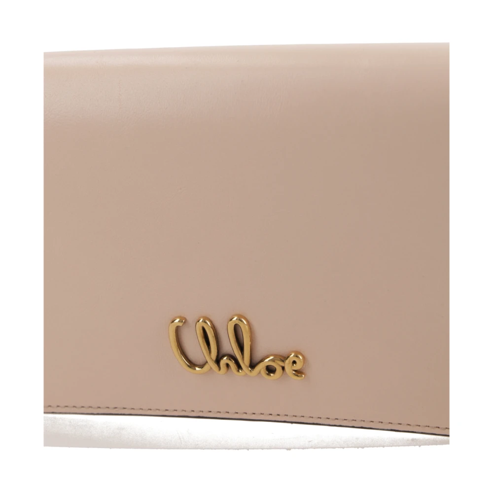 Chloé Roze leren kettingportemonnee met metalen logo Pink Dames