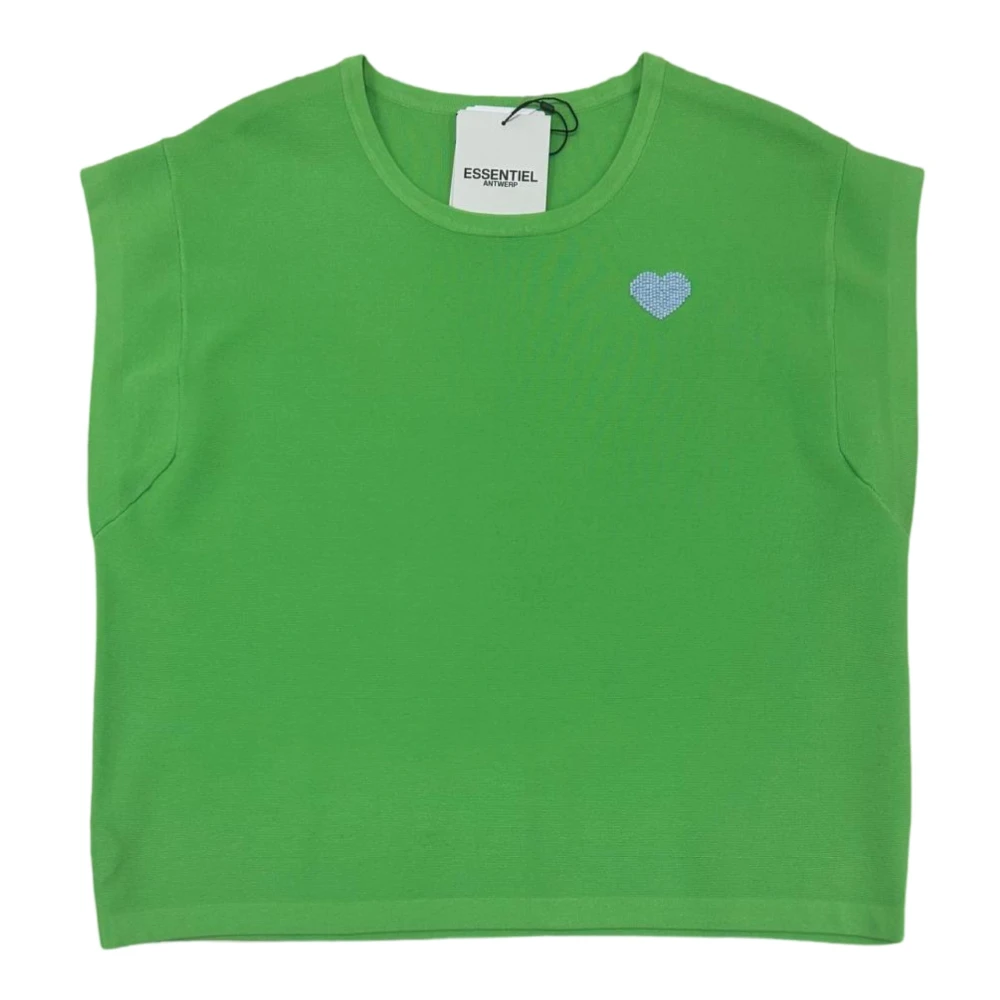 Essentiel Antwerp Boxy-Fit Gebreide Shirt met Parelversiering Green Heren