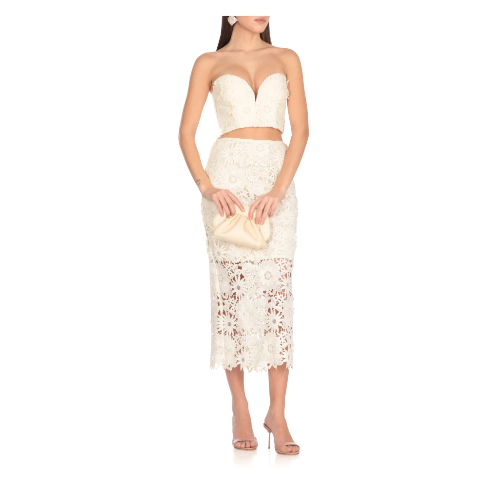 Rotate Birger Christensen Kantpatroon Ivoor Rok Beige Dames