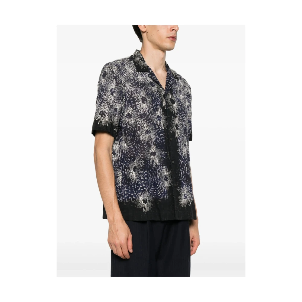 Dries Van Noten Navy Blue 3D Detailering Camp Kraag Shirt Blue Heren