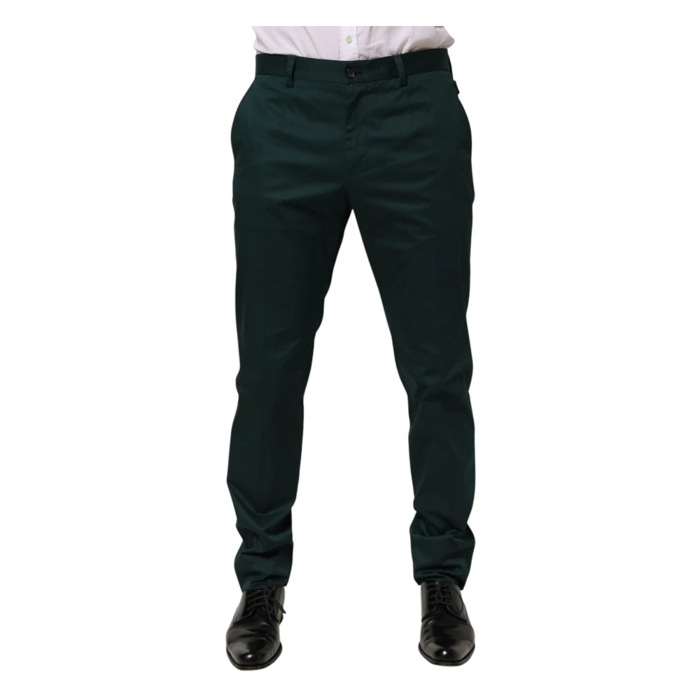 Dolce & Gabbana Men's Green Slim-Fit Trousers, S, Dress Trousers