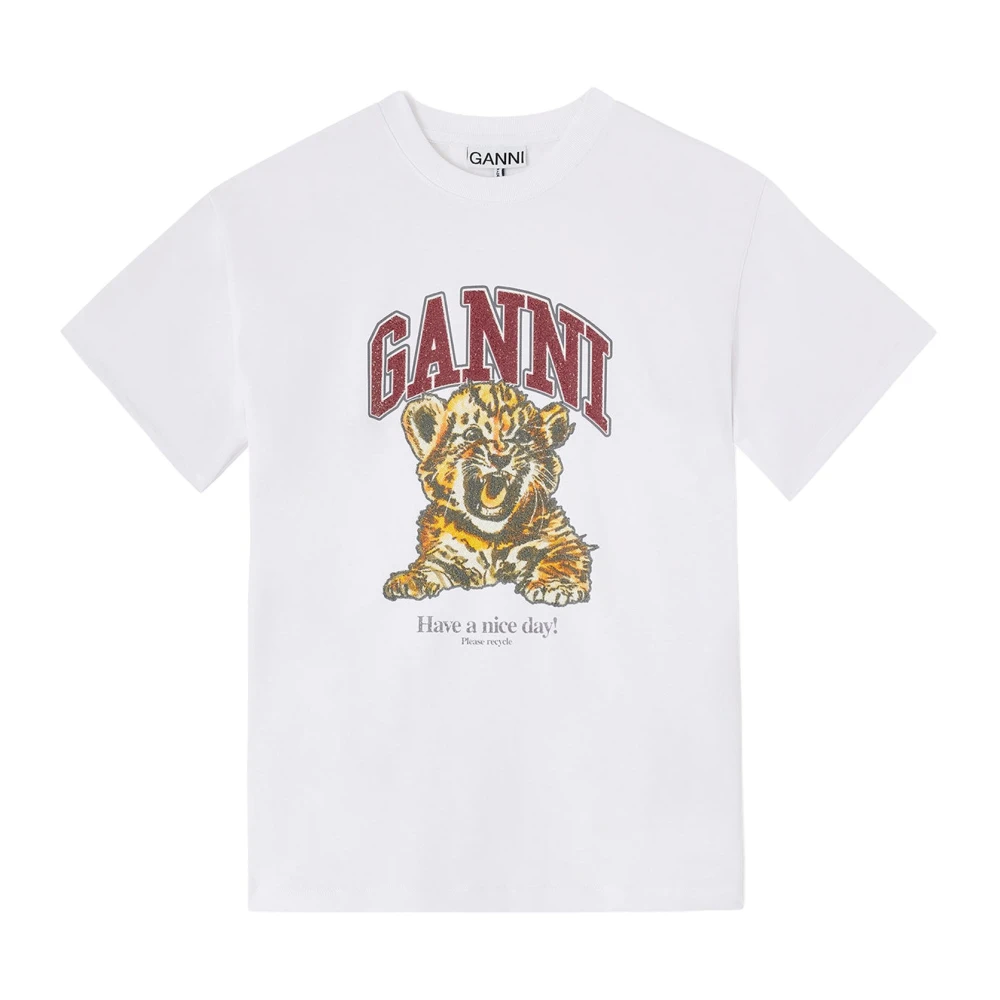 Ganni Women's White Beaded Tiger T-Shirt - T-Shirts - L - Tops