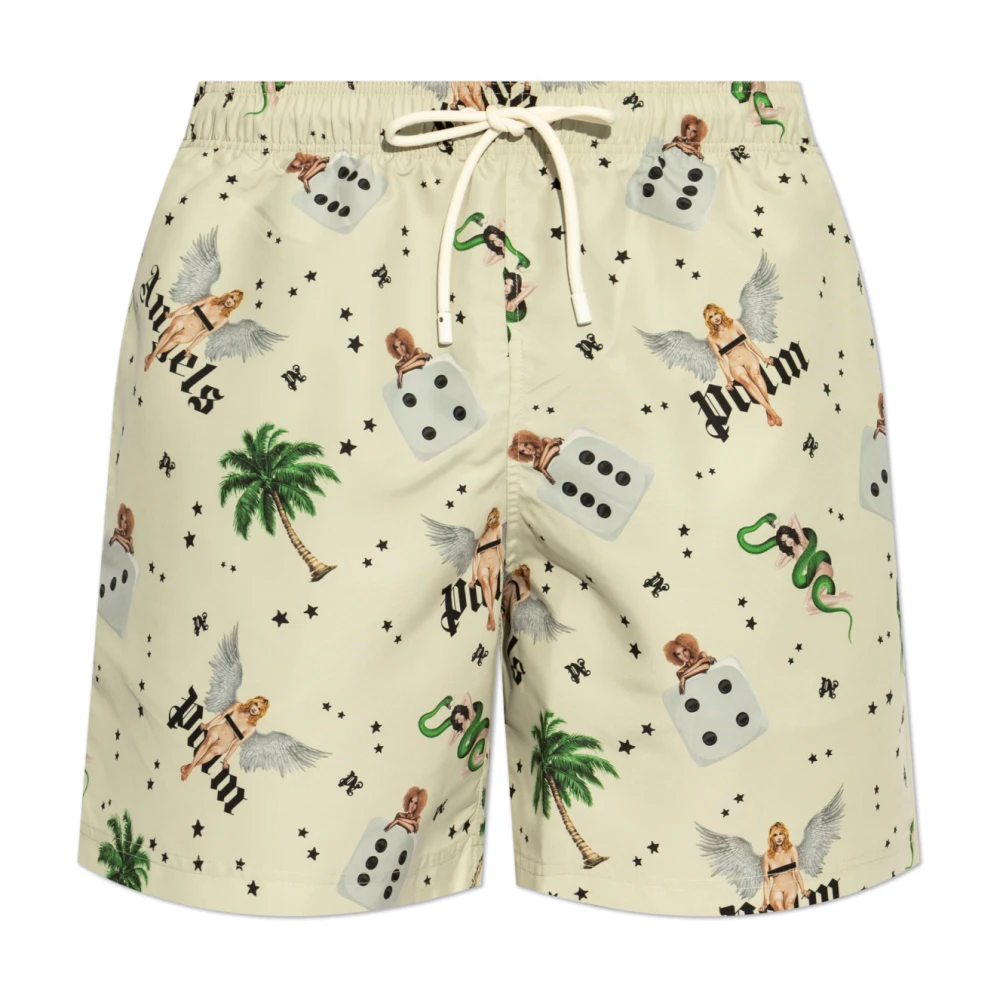 Palm Angels Zwembroek met kleurrijke print Beige Heren
