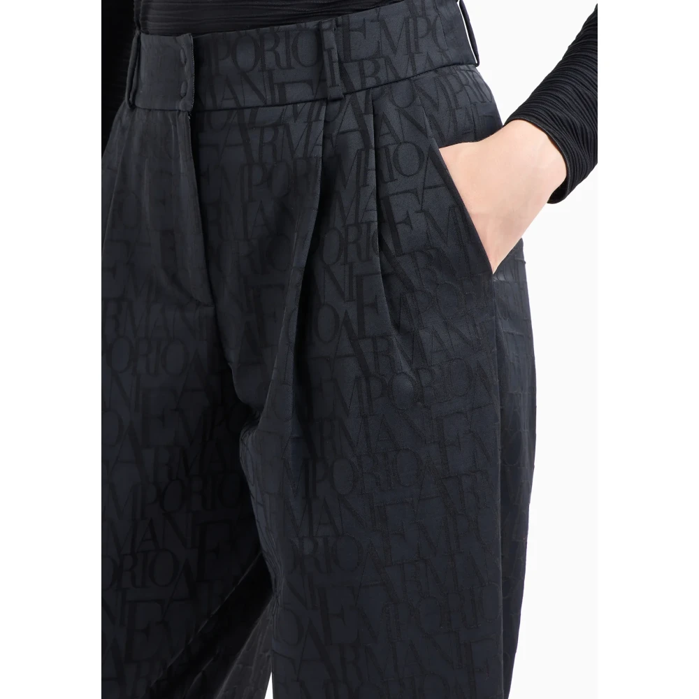 Emporio Armani Zwarte broek met logoprint en sluitingen Black Dames