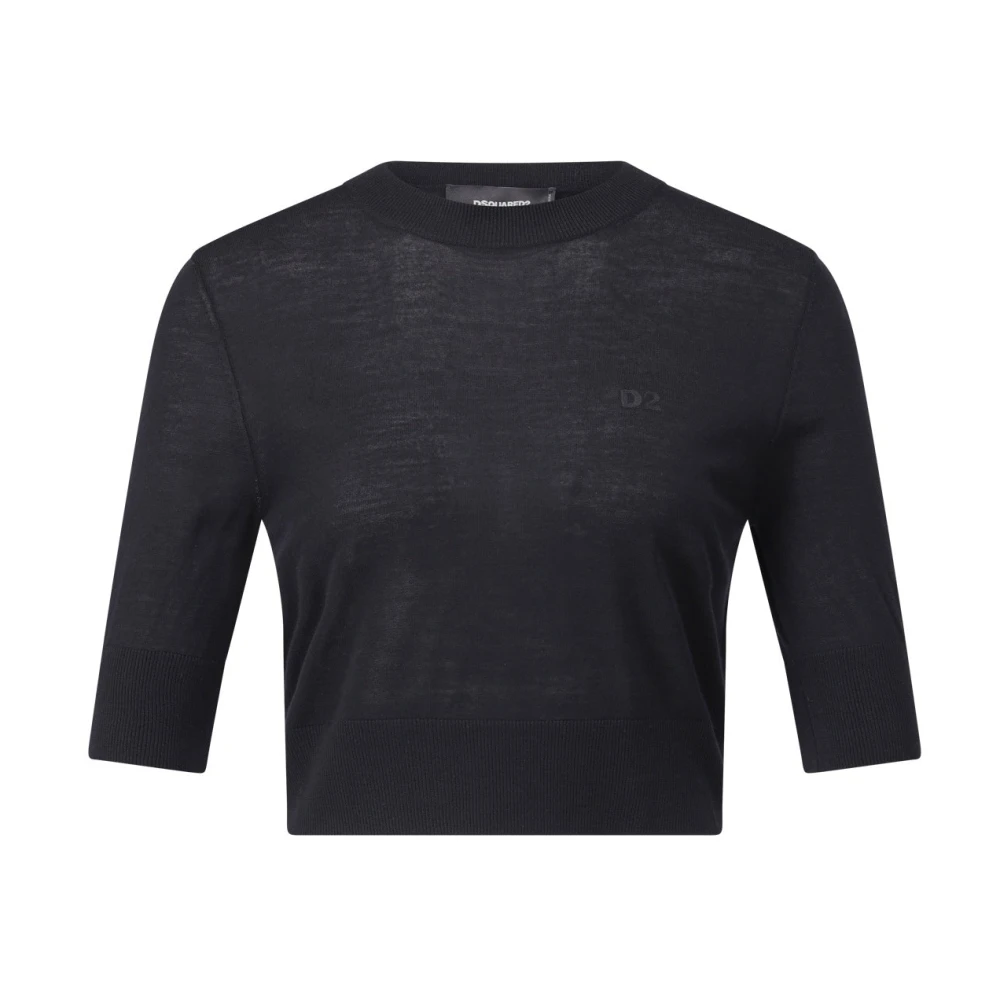Dsquared2 Fijngebreide wollen trui ronde hals Black Dames