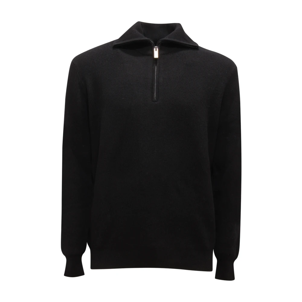 Paolo Pecora Men's Black Lupetto Mezza Zip - Turtlenecks - M - Knitwear
