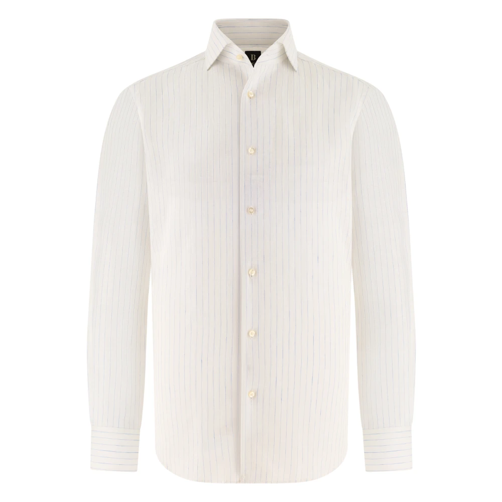 Boggi Milano Herren Blau Regular Fit Leinenhemd