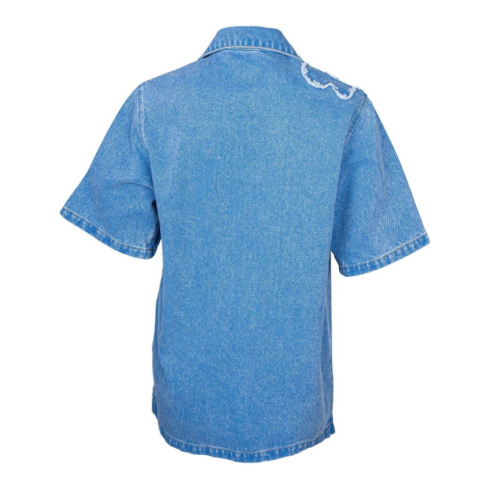 Marni Blauwe Denim Shirt Ruwe Snede Bloem Blue Dames