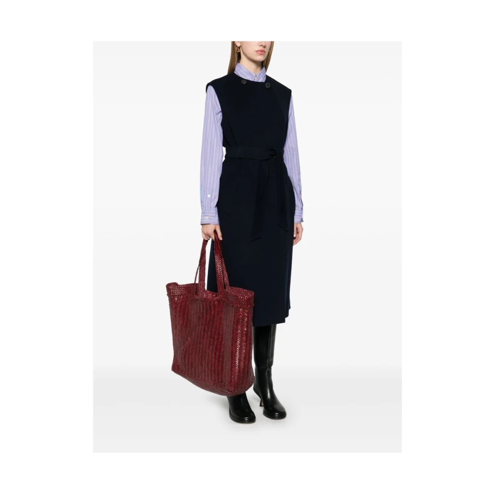 Dragon Diffusion Rode Leren Geweven Tote Tas Red Dames
