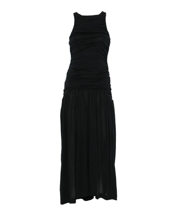black-cotton-ruched-long-dress