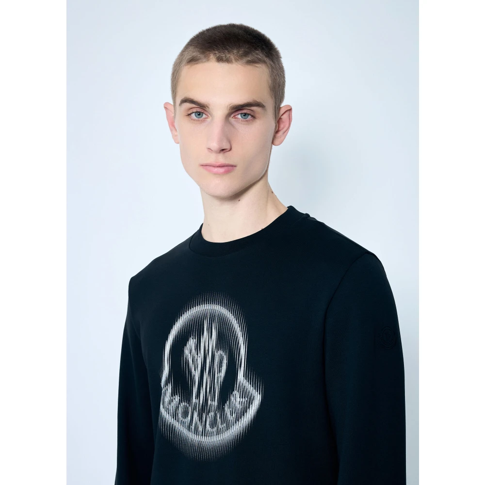 Moncler Katoenen Jersey Logo Print Sweatshirt Black Heren