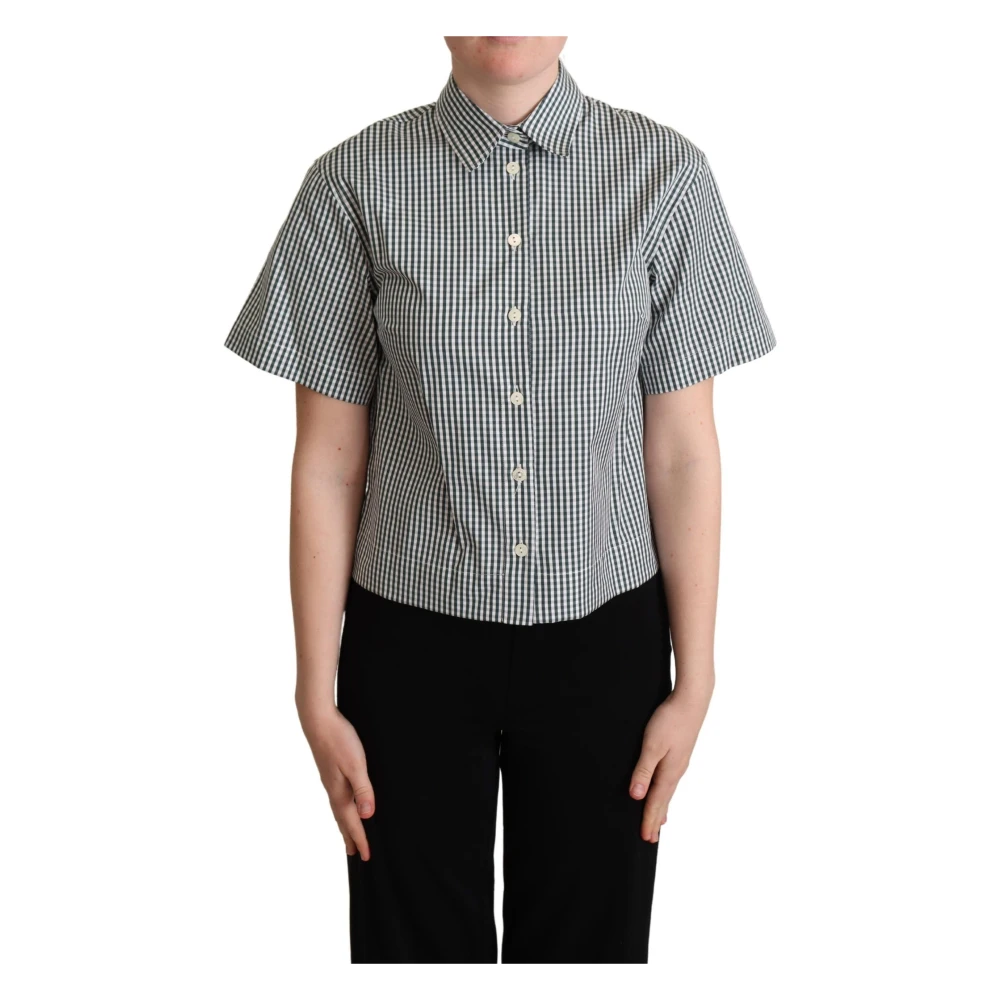 Dolce & Gabbana Black Shirts, Female, M, White Green Cotton Check Shirt Blouse Top