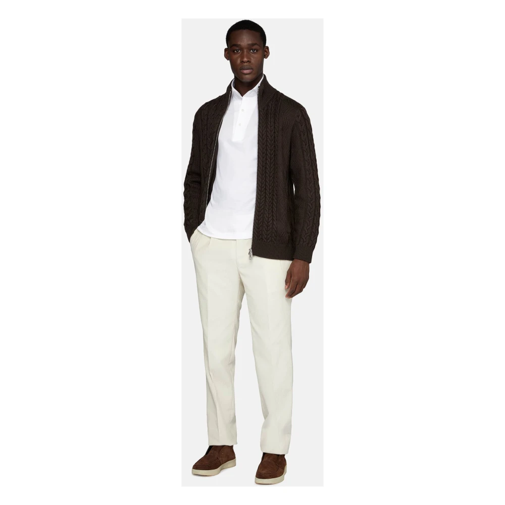 Boggi Milano Gemengde Steek Full-Zip Trui van Merinowol Brown Heren