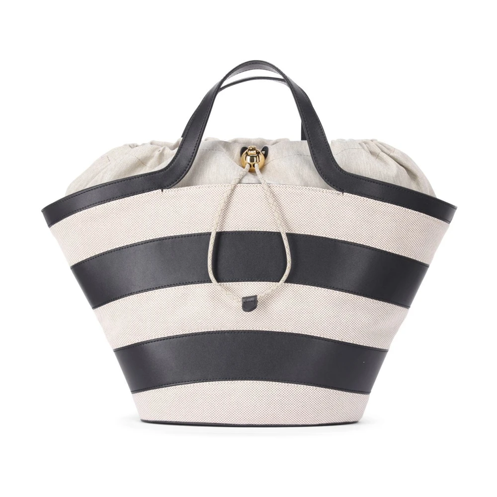 Furla Women's Beige Handbags, One Size, Striped Shopper Bag With Leather Handles