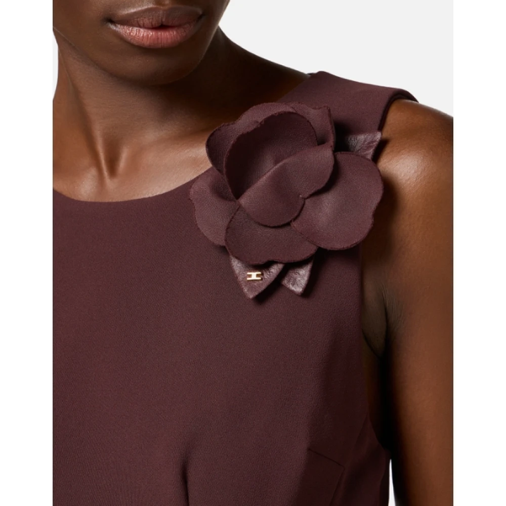 Elisabetta Franchi Bruine Bloemen Crepe Mouwloze Jurk Brown Dames