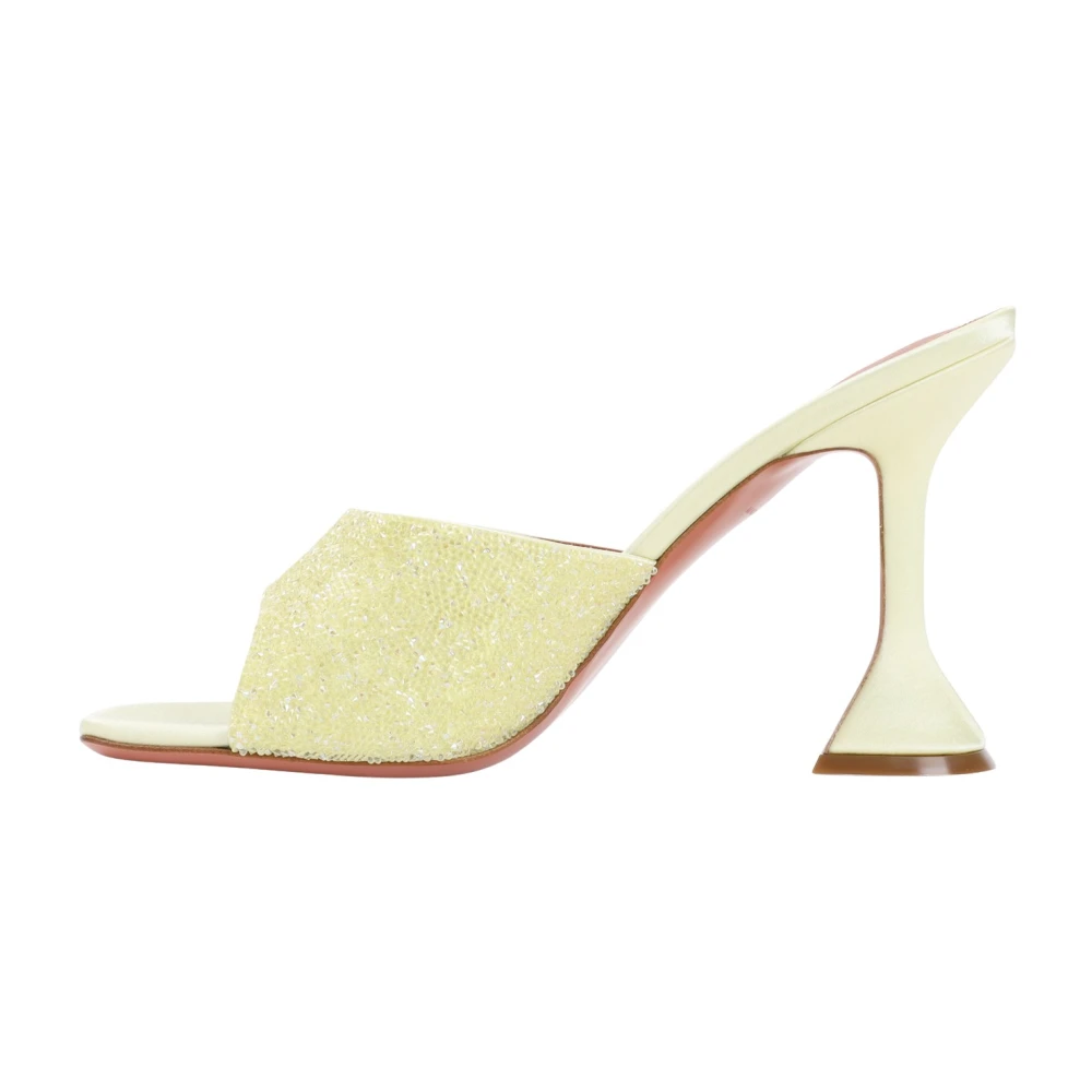 Amina Muaddi Women's Yellow Heeled Mules,, Crystal Dust Slipper With 9.5Cm Heel Size 8 Uk