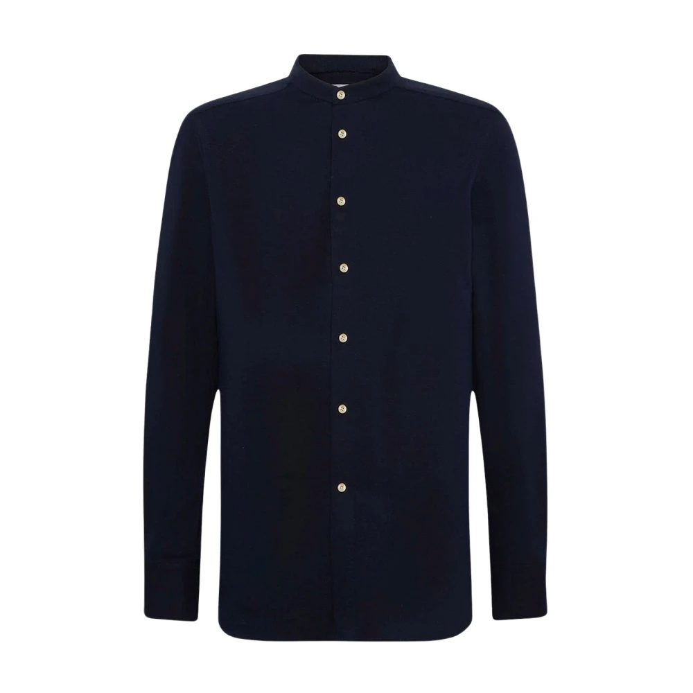 Kiton Donkerblauwe Mandarin Kraag Katoenen Overhemd Blue Heren