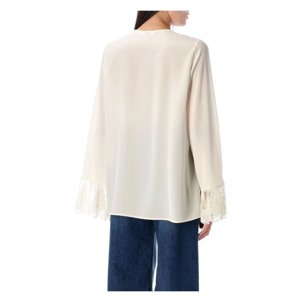Chloé Zijden Fluwelen Blouse Kokosmelk Beige Dames