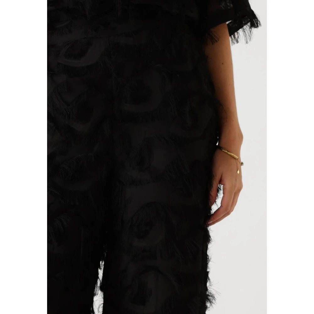 Minus Elegante franje hoge taille broek Black Dames