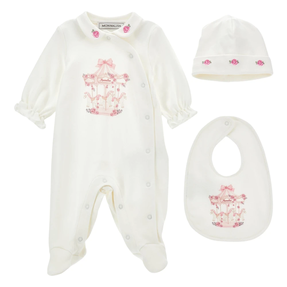 Monnalisa , Kids Sets, Female, Beige, 3 M | 62 Cm, Carousel Babygrow Gift Set