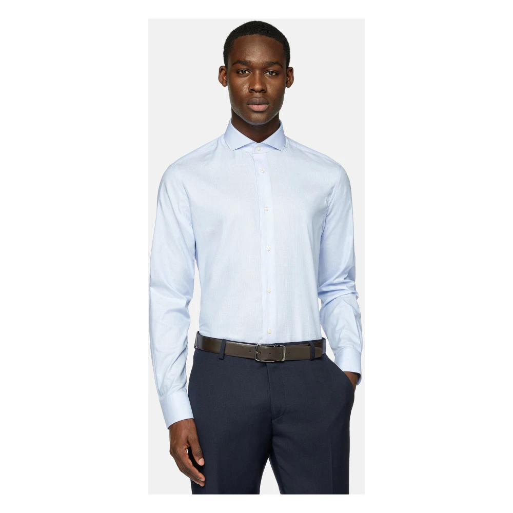 Boggi Milano Slim Fit Katoenen Dobby Overhemd Blue Heren