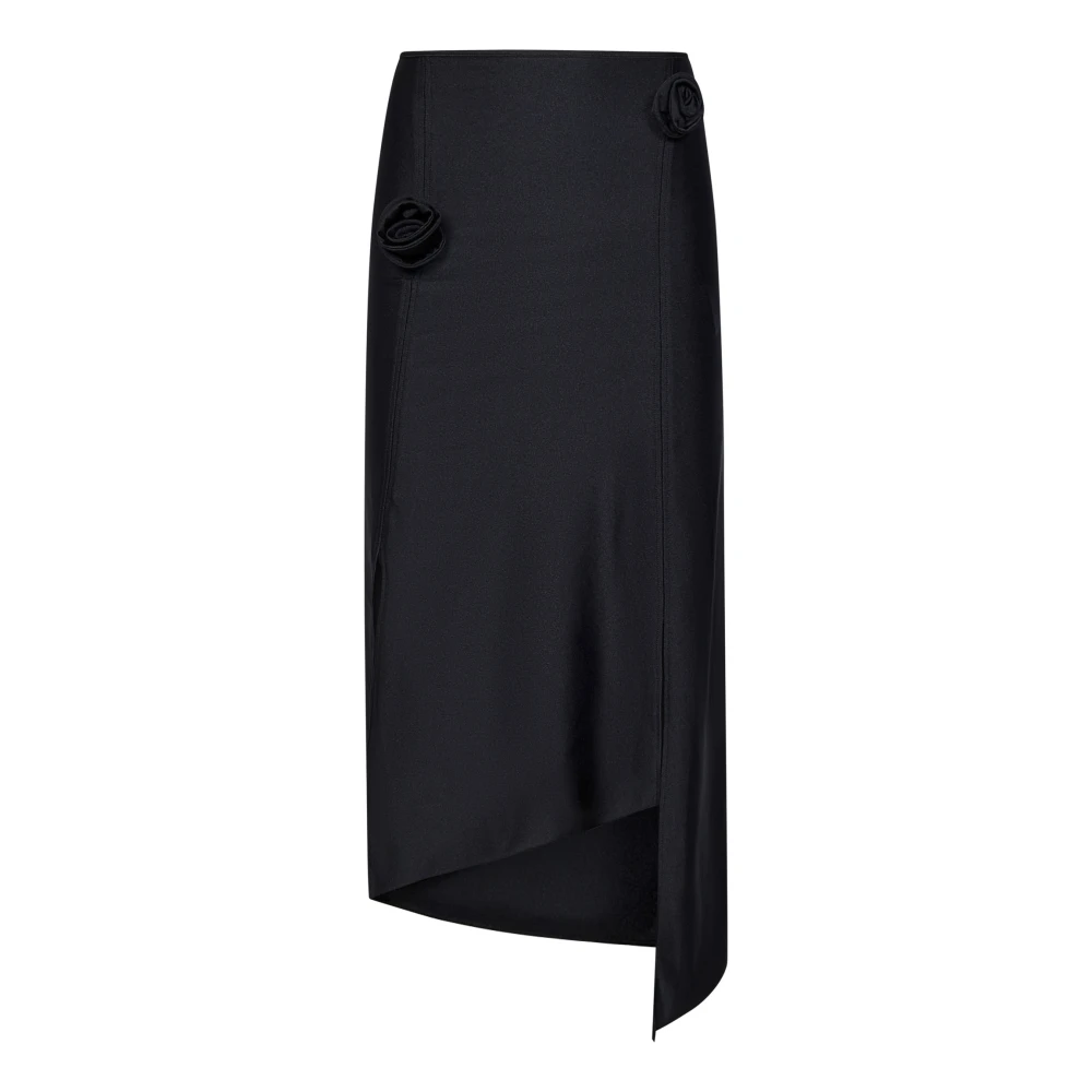 Coperni Women's Black Midi Skirts, M, High Waist Skirt With Fabric Flowers