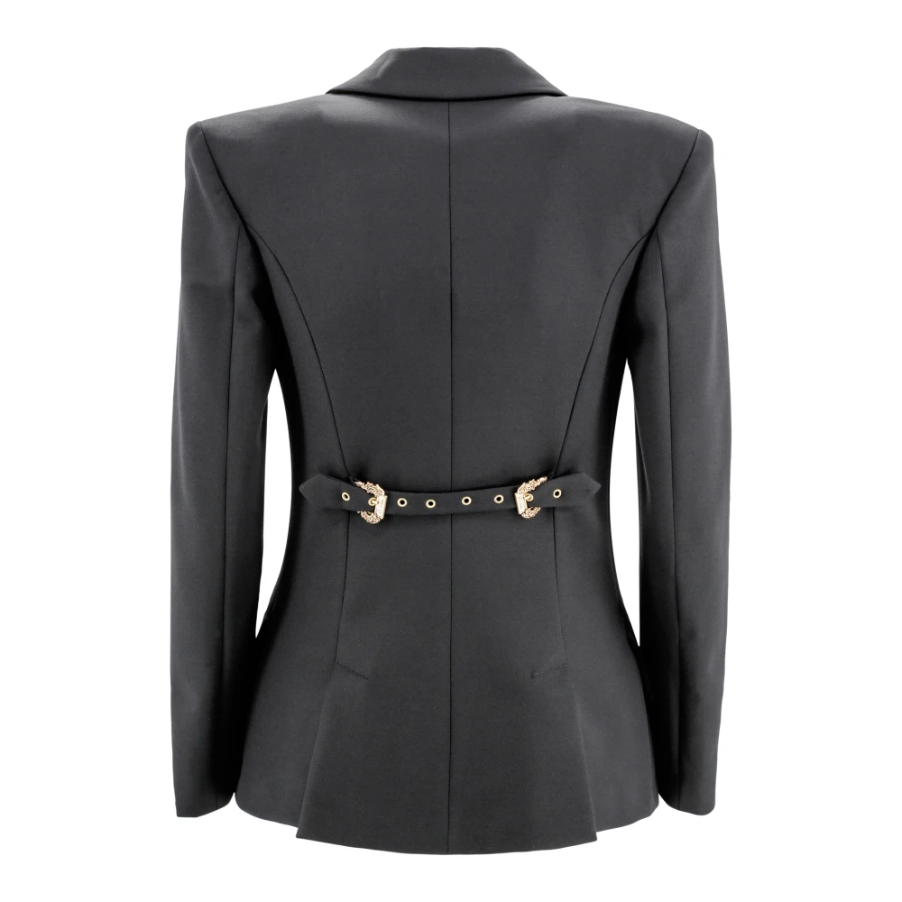 Versace Jeans Couture Zwarte Twill Jas met Logogesp Black Dames