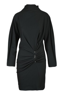 Robe Dondup Noir Extensible Avec Volant - Longueur Genou - Neuf Avec étiquettes - 100% Laine