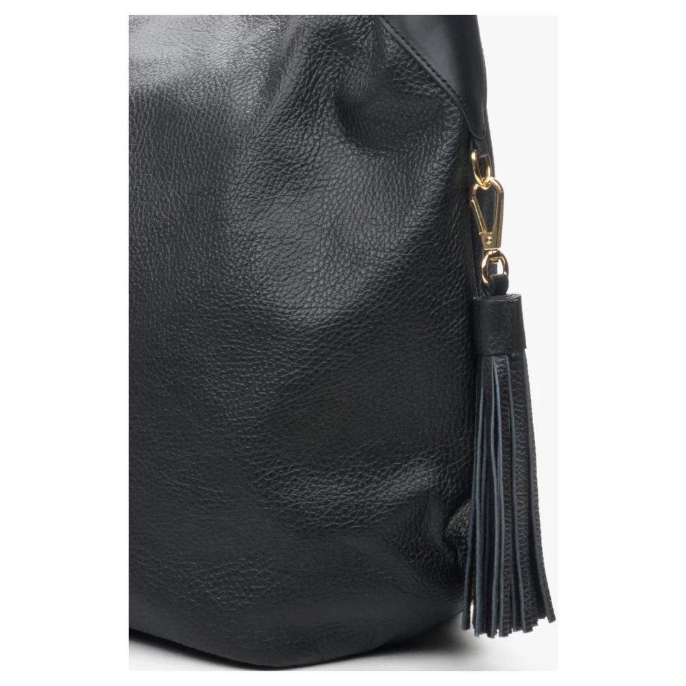 Estro Dames Zwarte Hobo Tas gemaakt van Echt Italiaans Leer Er00114115 Black Dames