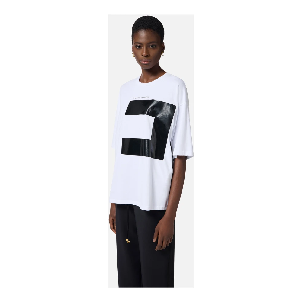 Elisabetta Franchi Oversized Katoenen T-shirt met Logoprint White Dames