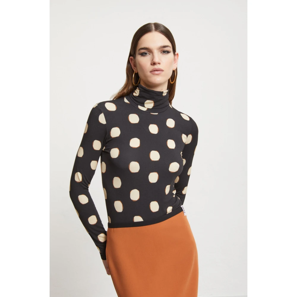 Ottod'Ame Polka Dot Coltrui T-shirt Black Dames