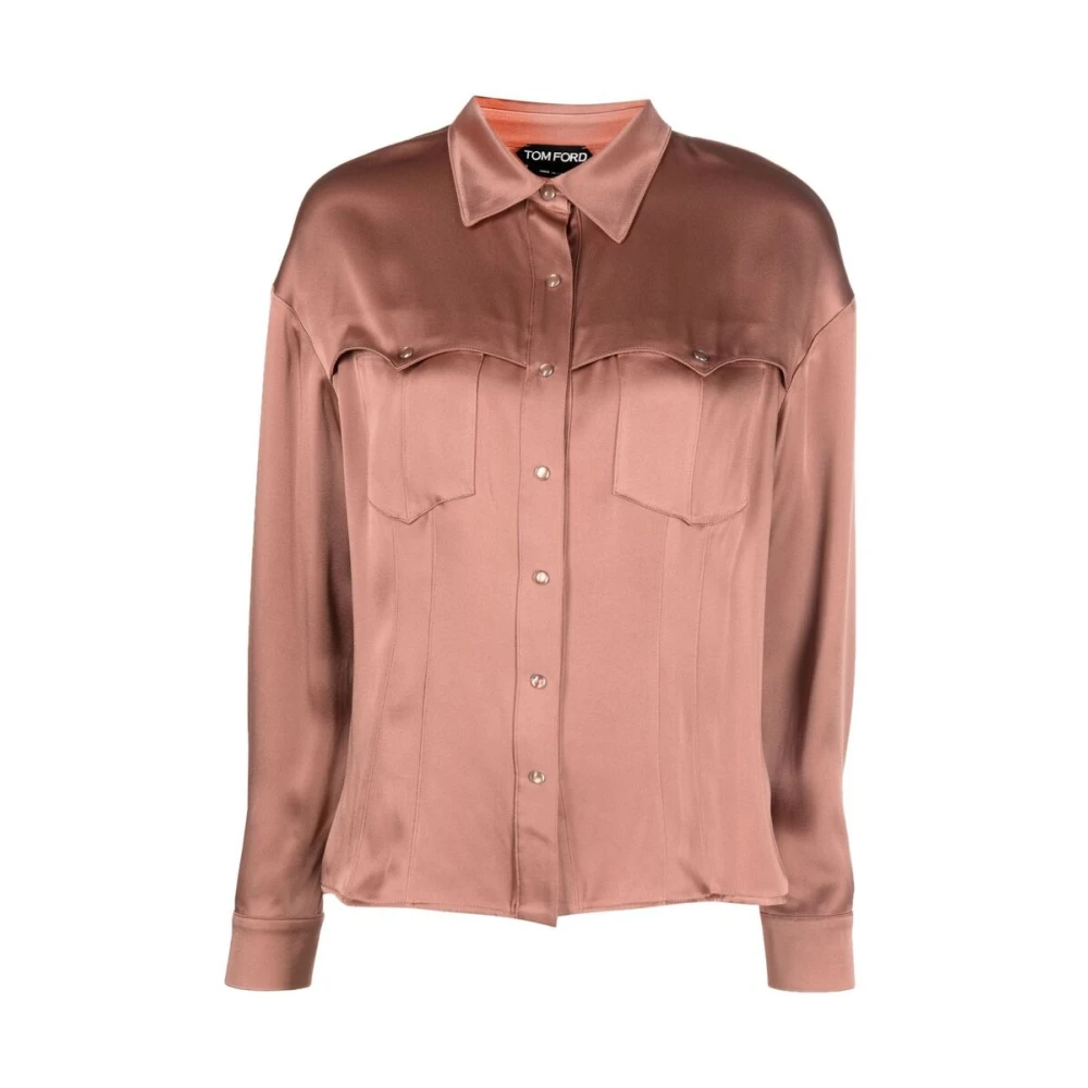 Tom Ford Rosa Satin Western-Style Skjorta Pink, Dam