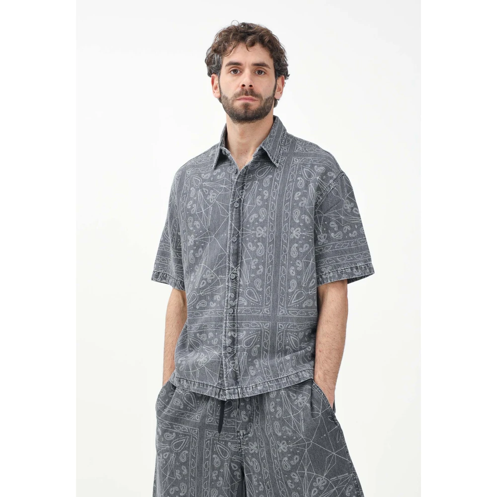 Armani Exchange Grijze Bandana Korte Mouw Overhemd Gray Heren