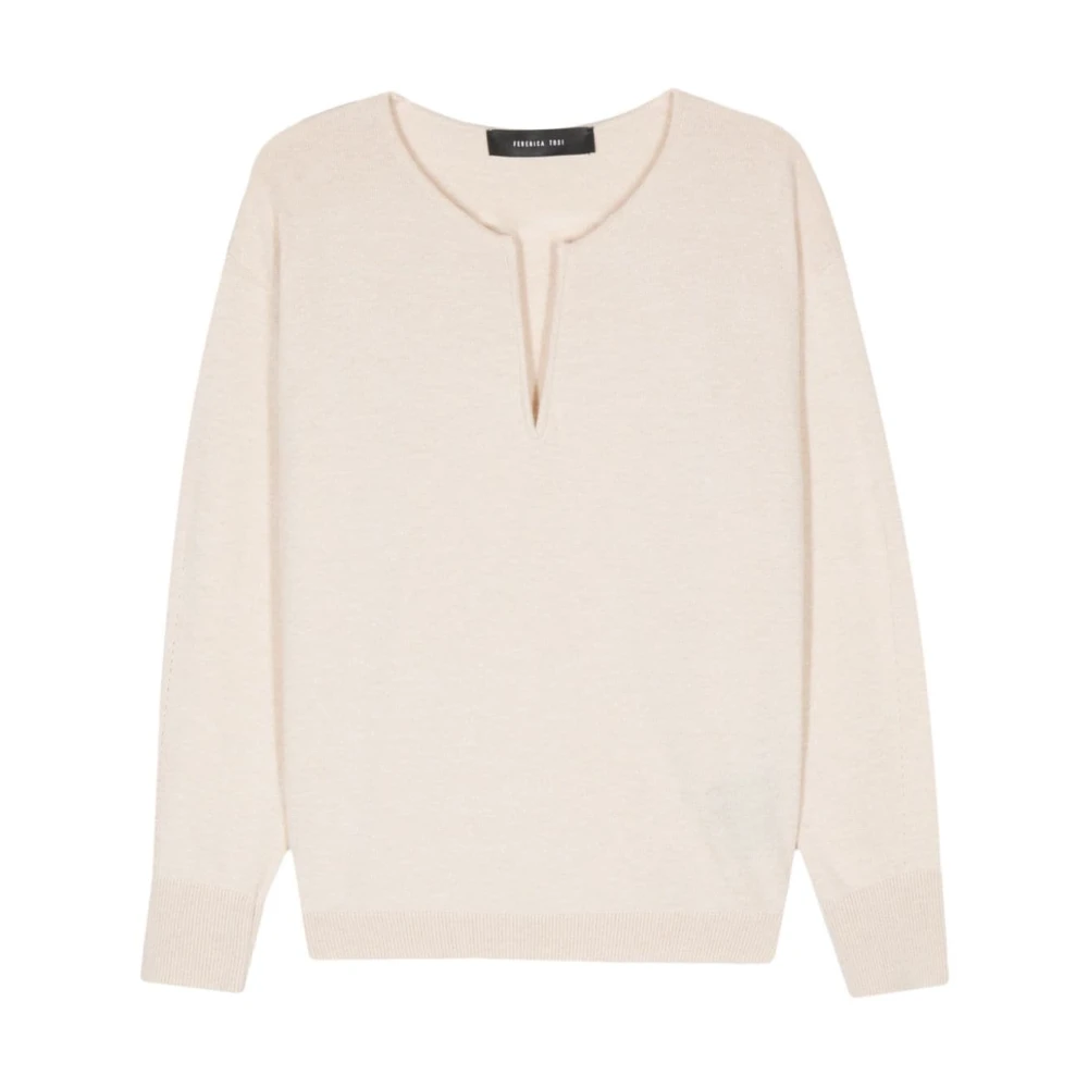 Federica Tosi V-Neck Sweater Maglia Svollo Beige Dames