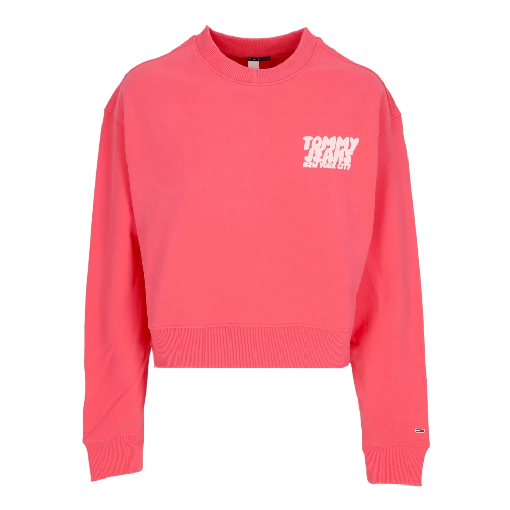 Tommy Hilfiger Women's Pink Sweatshirts, Xs, Bubble Crop Crewneck Sweatshirt