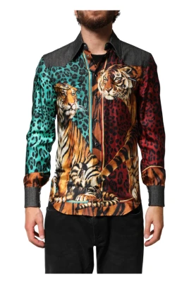 Tiger Leopard Print Silk Shirt