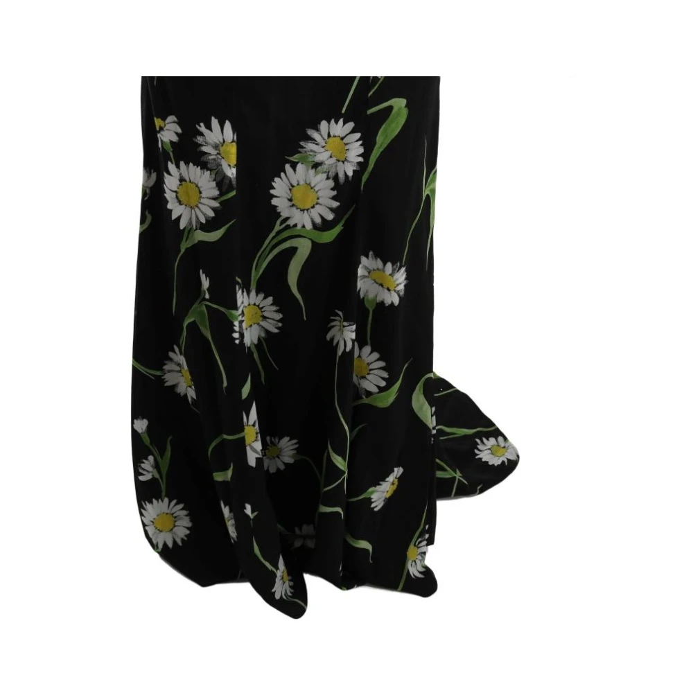 Dolce & Gabbana Zonnebloemprint Maxi Jurk Mouwloos V-hals Black Dames