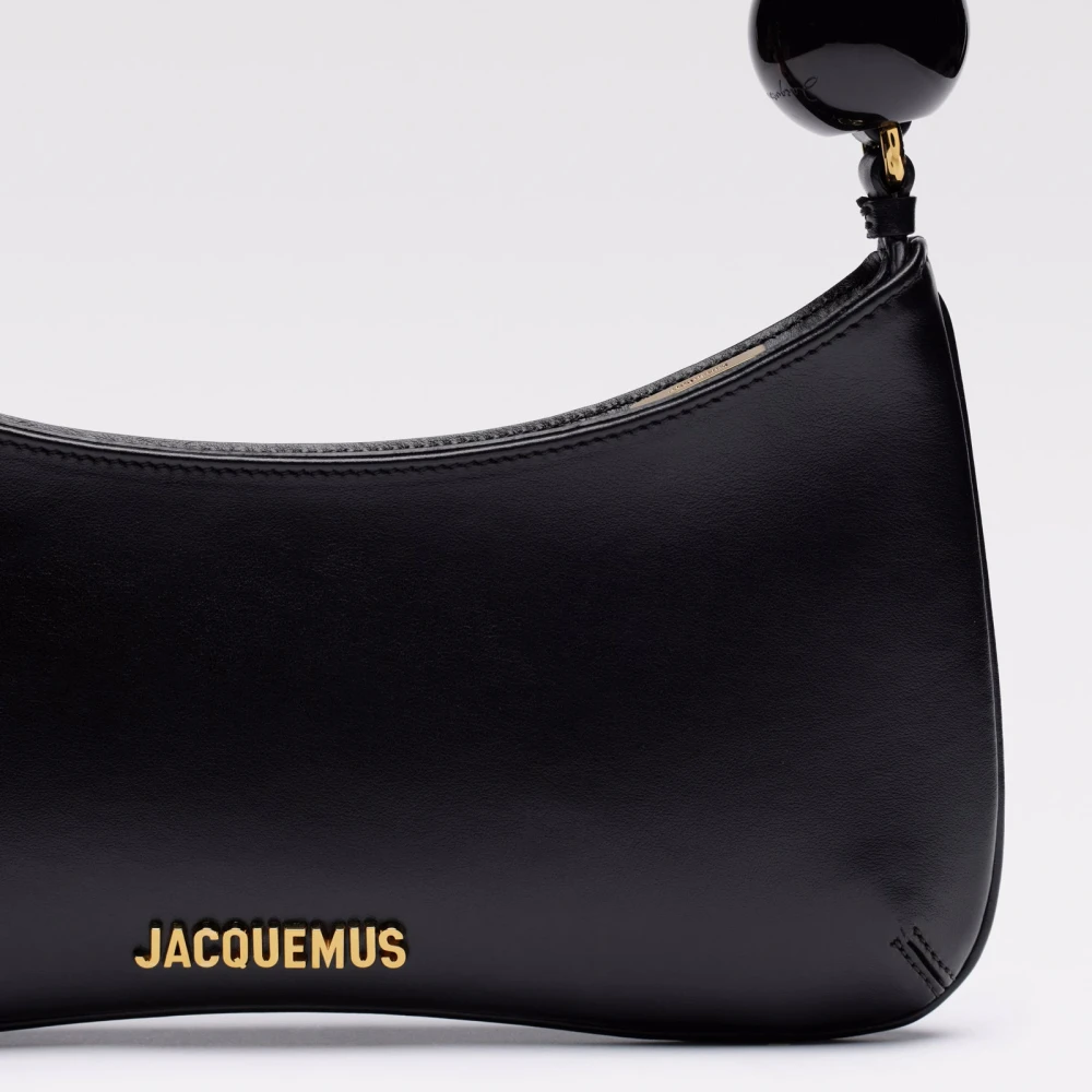 Jacquemus Zwarte leren schoudertas met parels Black Dames