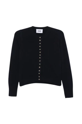 Finstickad cardigan med rund hals